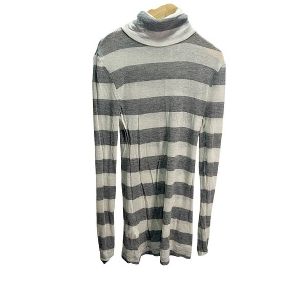 BCBGMAXAZRIA White Gray Striped Wool Blend Turtleneck Sweater Womens XXS Sheer - Picture 1 of 4